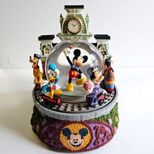 Vintage Disney Mickey Mouse & Friends Train Station Snow Globe Rotating Musical